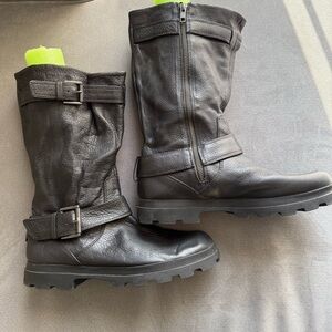 gentle souls Black Leather Buckle Mid-Calf Combat Boots